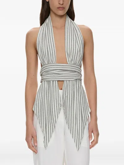 Christopher Esber Striped Draped Halter Top In Gray