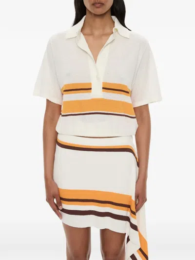 Christopher Esber Striped Knit Polo Shirt In Neutral