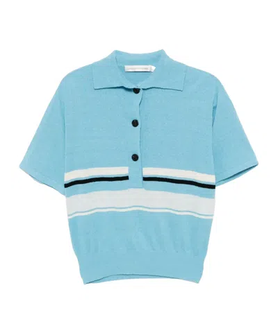 Christopher Esber Striped Knitted Polo Shirt In Blue