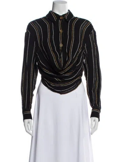 Pre-owned Christopher Esber Striped Long Sleeve Blouse In Black