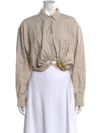 Pre-owned Christopher Esber Striped Long Sleeve Button-up Top In Neutrals