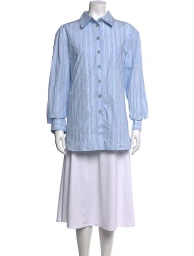 Pre-owned Christopher Esber Striped Long Sleeve Button-up Top W/ Tags In Blue