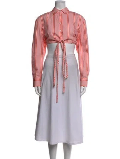 Pre-owned Christopher Esber Striped Long Sleeve Crop Top In Pink