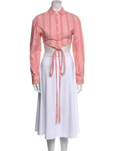 Pre-owned Christopher Esber Striped Mock Neck Crop Top In Orange