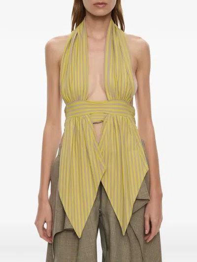 Christopher Esber Stripe-pattern Draped Halter Top In Yellow