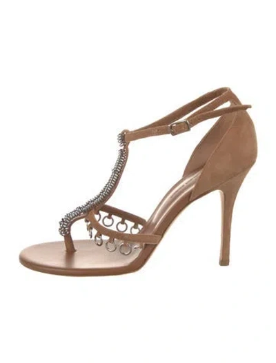 Pre-owned Christopher Esber Suede T-strap Sandals In Brown