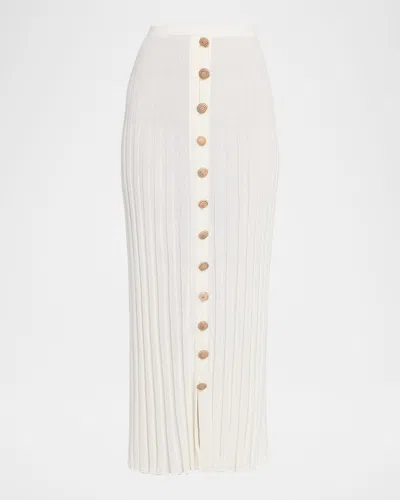 Christopher Esber Sundial Shell Button-front Sunray Knit Maxi Skirt In White