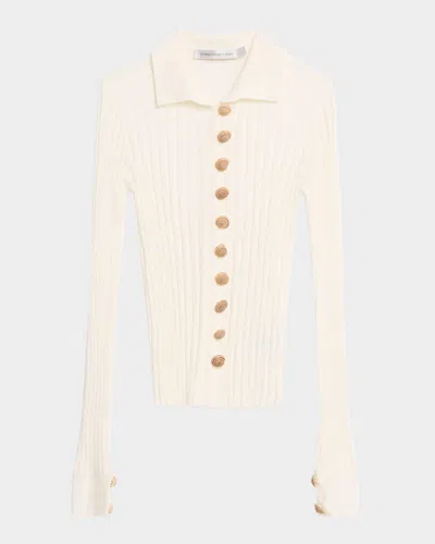 Christopher Esber Sundial Shell-button Rib Knit Cardigan In White