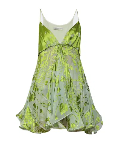 Christopher Esber Burnout Floral-print Mini Dress In Green