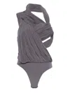 Christopher Esber Womens Swept Drape Asymmetric-neckline Stretch-woven Bodysuit Shadow Grey