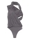 Christopher Esber Womens Swept Drape Asymmetric-neckline Stretch-woven Bodysuit Shadow Grey
