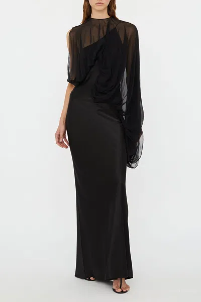 Christopher Esber Swirl Silk Draped Sleeve Dress In Black