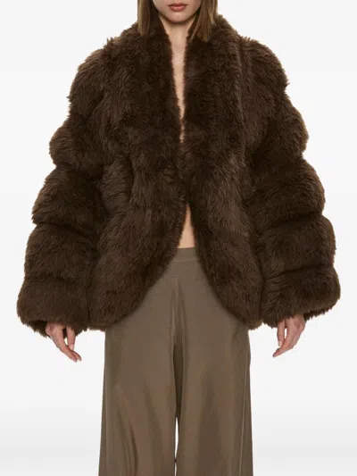 Christopher Esber Tabatha Tiered Faux-fur Jacket In Brown