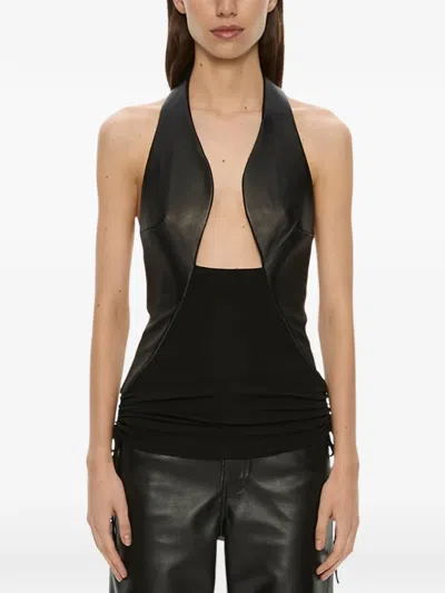 Christopher Esber Tailored Slope Leather Halter Top In Black