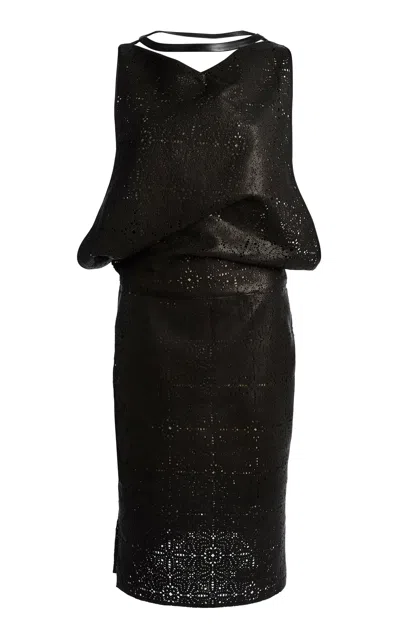 Christopher Esber Teles Lace Leather Cutout Midi Dress In Black