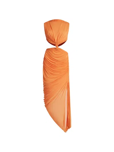 Christopher Esber Theia Separation Ruched-detail Midi Dress In Orange