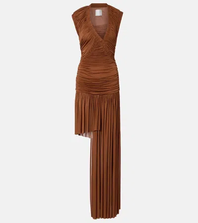 Christopher Esber Theron Draped Ruched Gown In Brown