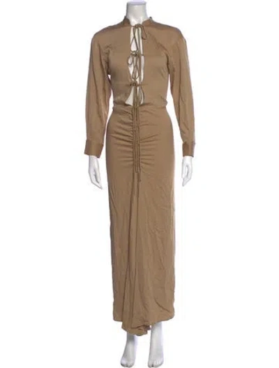 Pre-owned Christopher Esber Tie Neck Long Dress In Neutrals