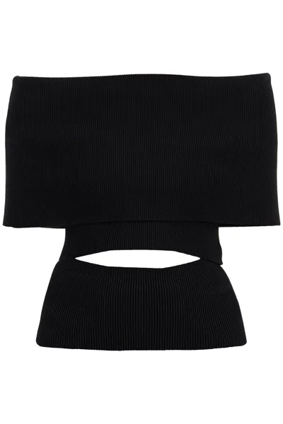 Christopher Esber Top Off Shoulder In Maglia A Costine In Black