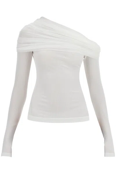 Christopher Esber Top Off Shoulder Sonora In Jersey E Tulle In White