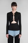 Christopher Esber Orbit Ruched Cutout Long-sleeve Ribbed Top In Black