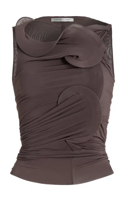 Christopher Esber Torsion Coil Sculpted Knit Top In Taupe