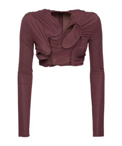 Christopher Esber Transparent Knit Short-sleeve Top In Burgundy