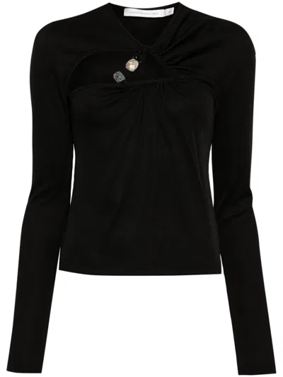 Christopher Esber Tri Crystal-stone Long-sleeve Top In Black