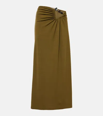 Christopher Esber Tri Crystal Stone Ruched Maxi Skirt In Green