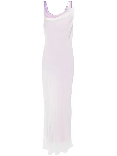 Christopher Esber Tri-layered Cowl Neck Satin Long Dress In Lilac/purple