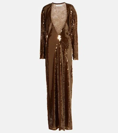 Christopher Esber Triquetra Sequined Gown In Brown