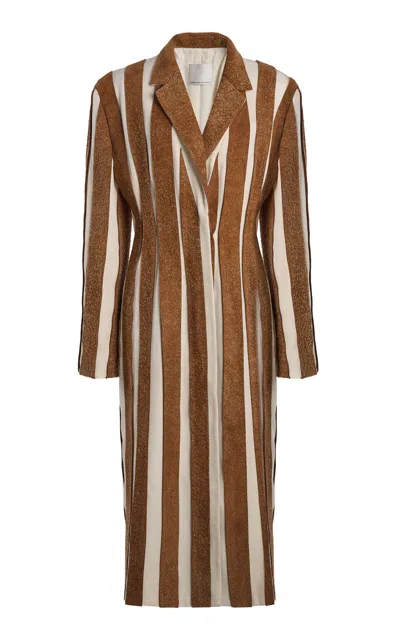 Christopher Esber Tropic Leather-paneled Coat In Brown