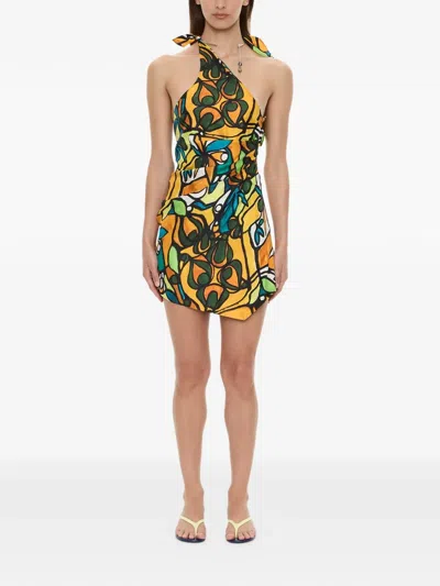 Christopher Esber Tropic Nouveau Printed Mini Dress In Orange