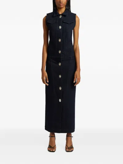 Christopher Esber Turn-lock Denim Maxi Dress In Black