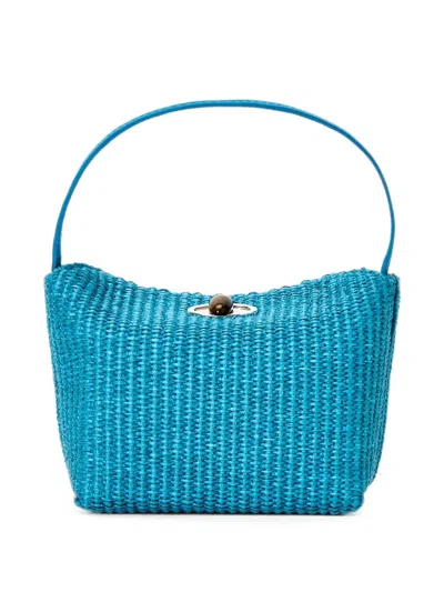 Christopher Esber Turnlock Raffia Mini Bag In Blue