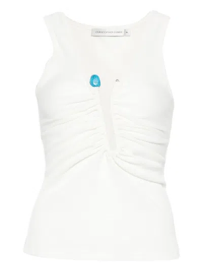 Christopher Esber Turquoise-embellished Gathered Top In White
