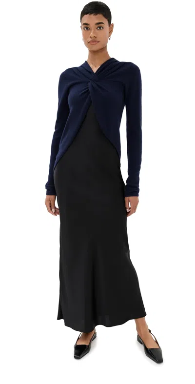Christopher Esber Twist Front Cashmere Dress Blue Graphite/black
