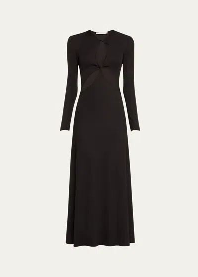 Christopher Esber Twisted Anglaise Cutout Long-sleeve Maxi Dress In Black
