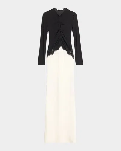 Christopher Esber Twisted Verner-lace Long-sleeve Maxi Dress In Black White