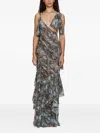 Christopher Esber Open-back Draped Snake-print Silk-chiffon Gown In Multi