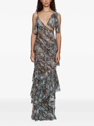 CHRISTOPHER ESBER UNRAVELLED CUT-OUT RUFFLED DRESS