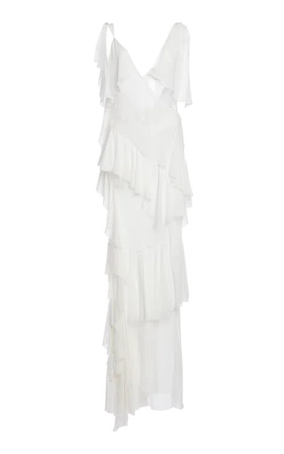 Christopher Esber Unravelled Georgette Lace Silk Gown In White