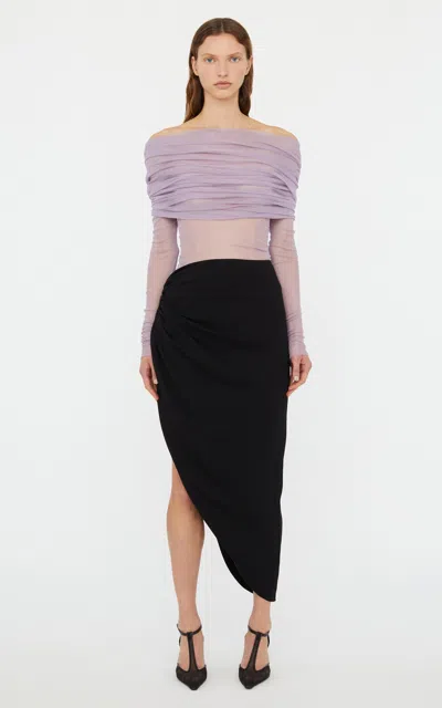 Christopher Esber Veiled Off-the-shoulder Silk Top In Purple