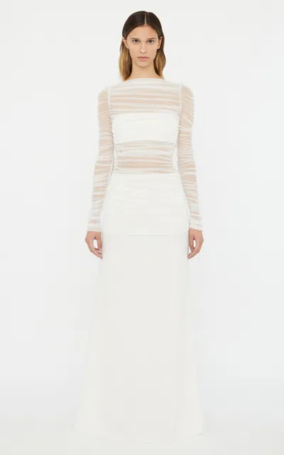 Christopher Esber Veiled Tulle Overlay Gown In White