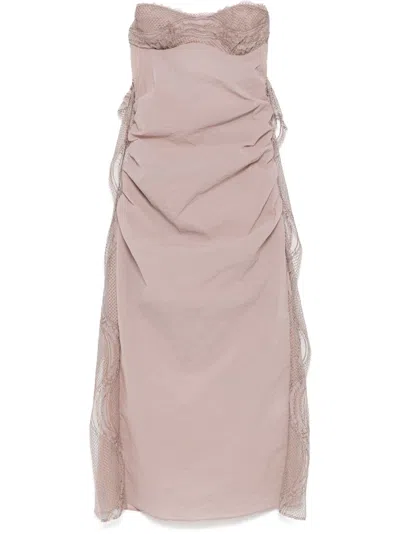 Christopher Esber Strapless Vellum Lace Midi Dress In Blush