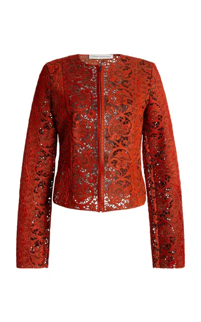 Christopher Esber Venise Lasercut Leather Jacket In Red