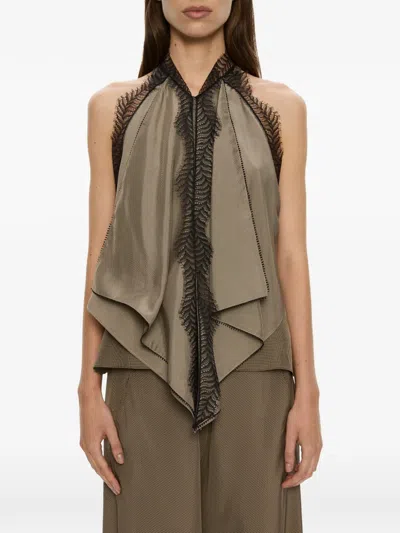 Christopher Esber Vera Lace-trimmed Handkerchief Top In Brown