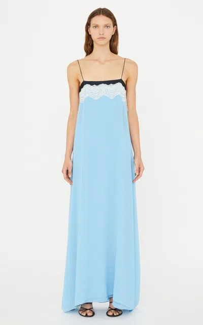 Christopher Esber Verce Lace Floating Silk Dress In Blue