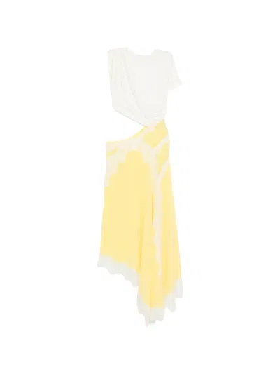 Christopher Esber Verve Lace-trim Asymmetric Dress In Yellow