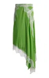 Christopher Esber Verve Lace-trimmed Silk Midi Skirt In Green